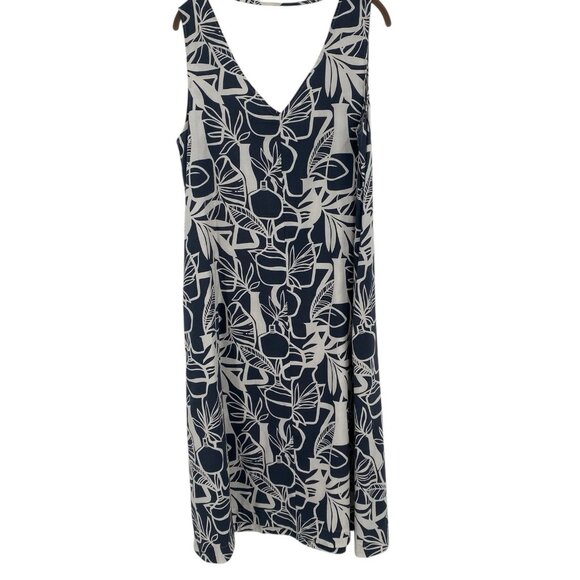 Frank and Oak Size L Gray White Leaf Organic Cotton Dress V-Neck Sleeveless - Picture 1 of 12
